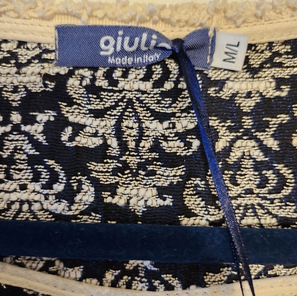 NWT GIULIA MADE IN ITALY METALLIC BLUE CREAM CLASSIC TAPESTRY JACKET M/L - Picture 4 of 8